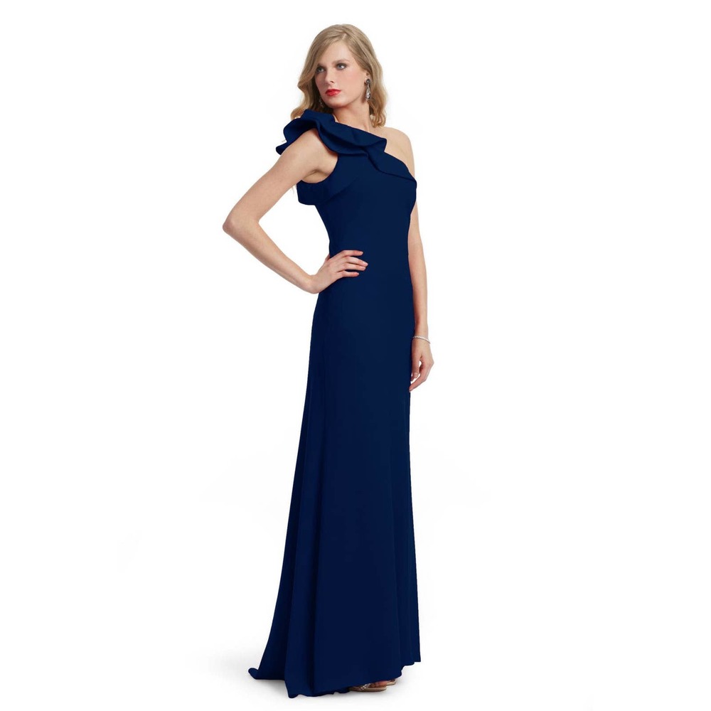 Carmen Marc Valvo Major Moment Ruffle One Shoulder Maxi Dress Size 2 - Picture 7 of 11